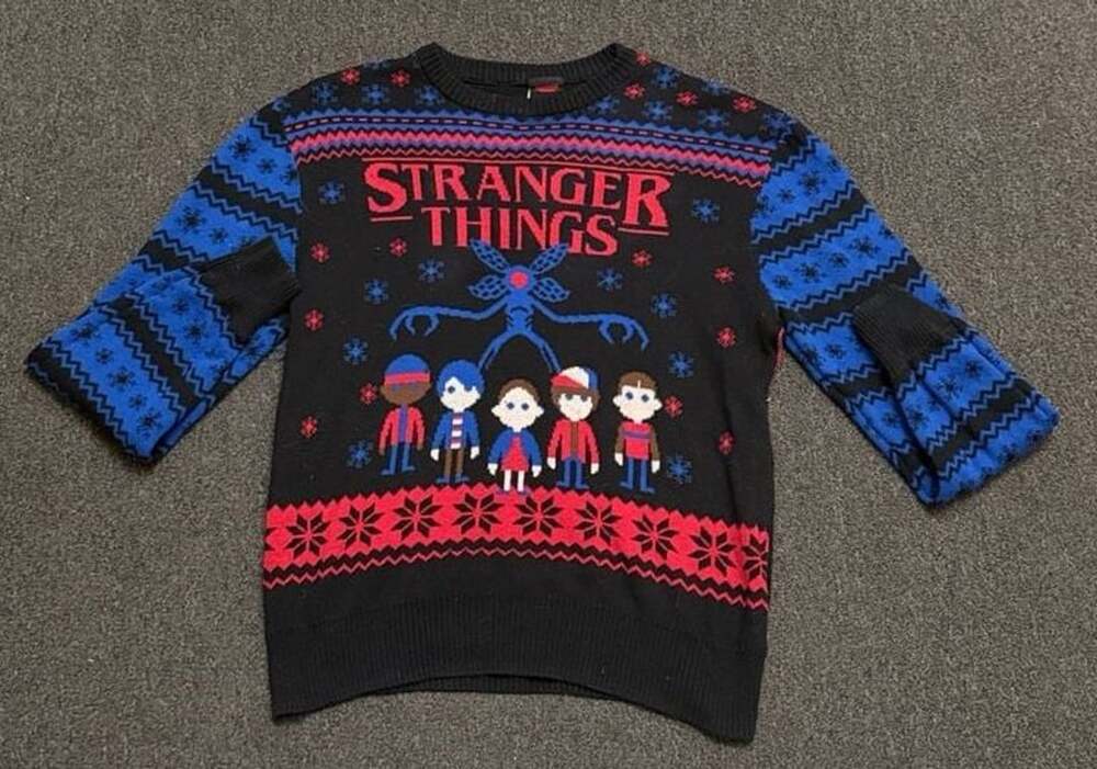 Stranger Things Holiday Sweater Size 2XL Black Red Blue Knit